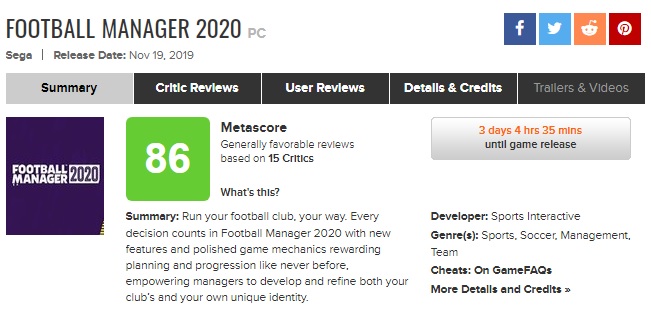 نقد و نمرات بازی Football Manager 2020